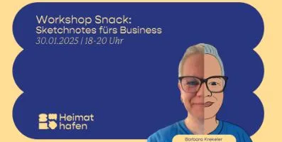 Veranstaltungsbanner des Heimathafen Wiesbaden zum Workshop Snack: Sketchnotes fürs Business am 30.01.2024