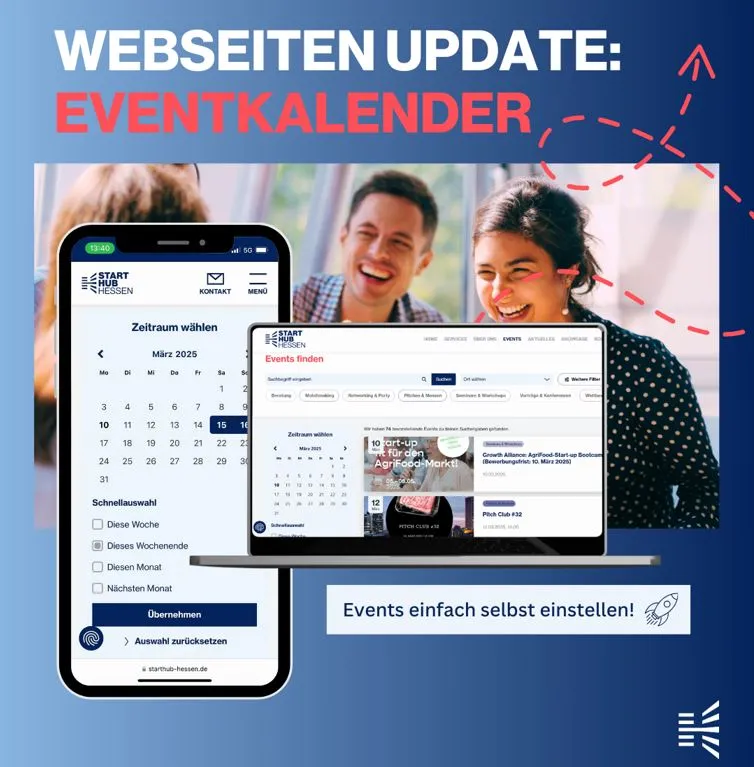 Neue Funktionen im Event-Bereich der StartHub Hessen-Webseite verfügbar.