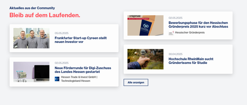 Darstellung der Neuigkeiten aus der hessischen Start-up-Szene