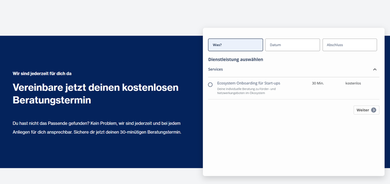Darstellung der Termin-Buchung auf der Start-Seite